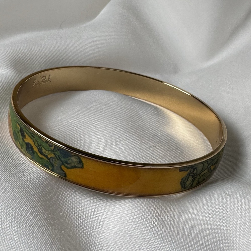 Erwin Pearl Van Gogh Museum Irises Enamel Bangle Bracelet 22K Gold Plated
